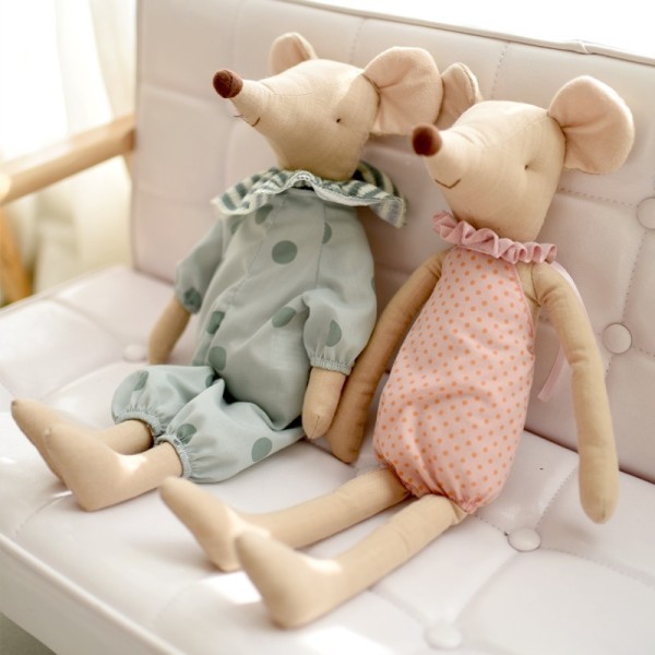 Zabawka dla dzieci mała i urocza różowa bawełniana kokardka i zielona kokardka mysz lalka wypchana zabawka